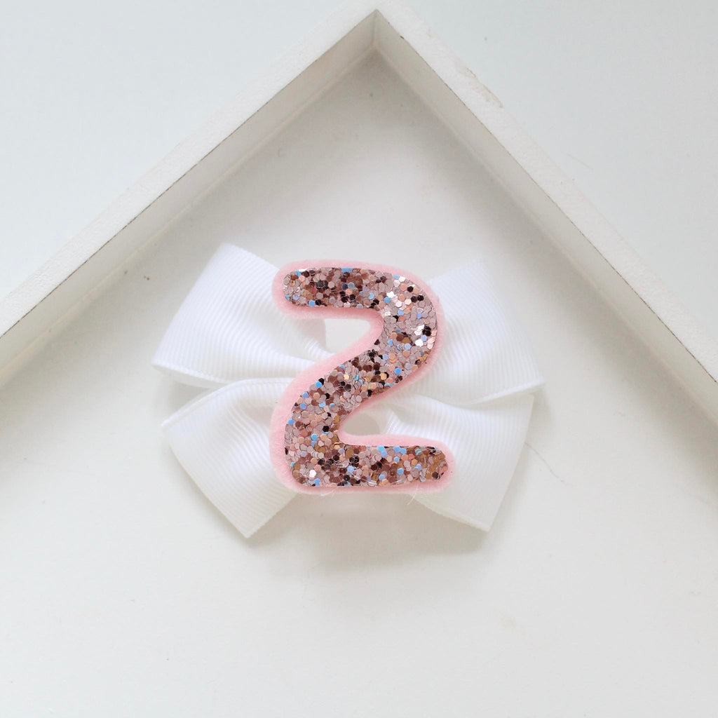 Birthday double pinch ribbon bow | White | Clip, headband or bobble