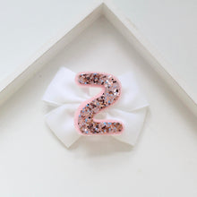 Load image into Gallery viewer, Birthday double pinch ribbon bow | White