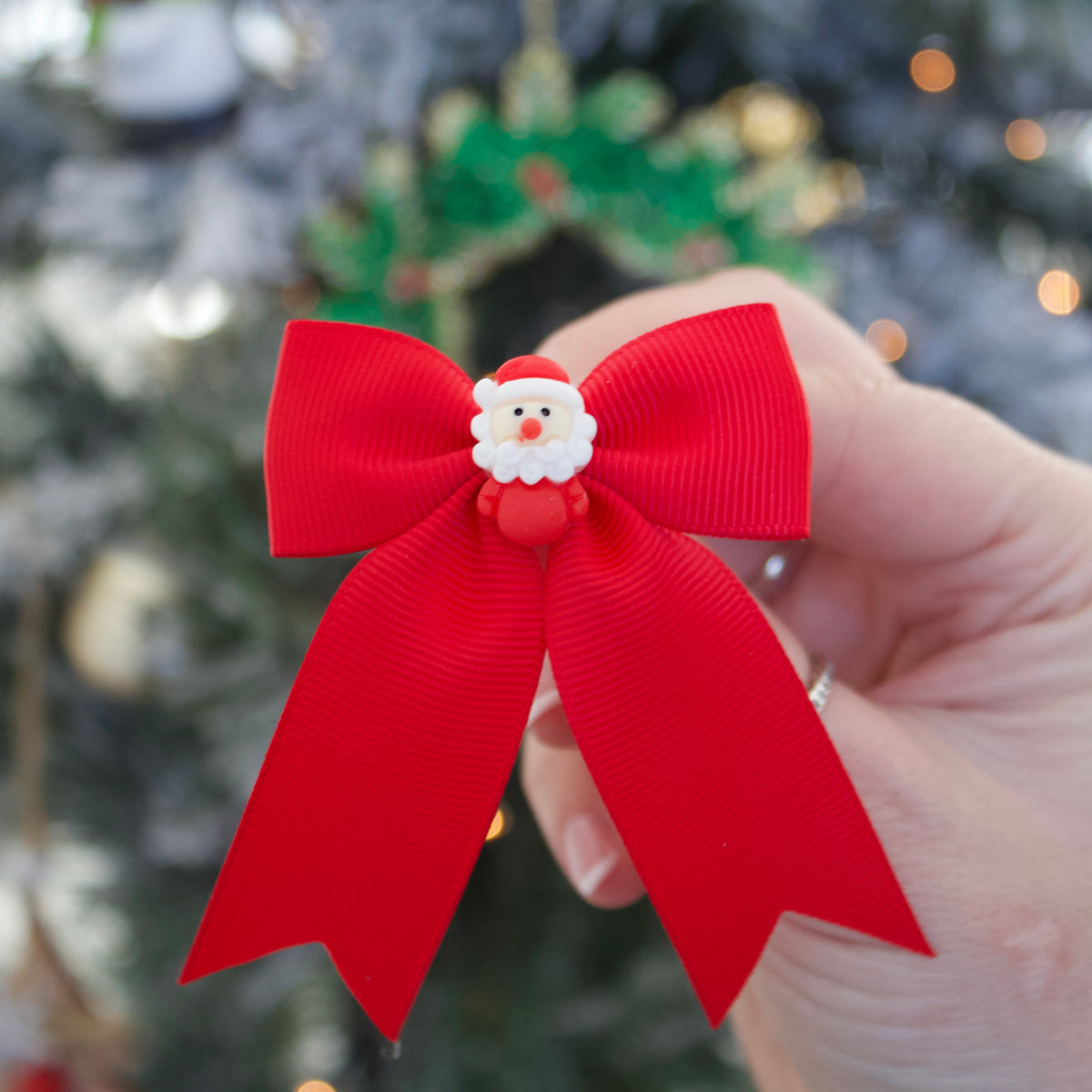 Santa ribbon bow | Clip or headband