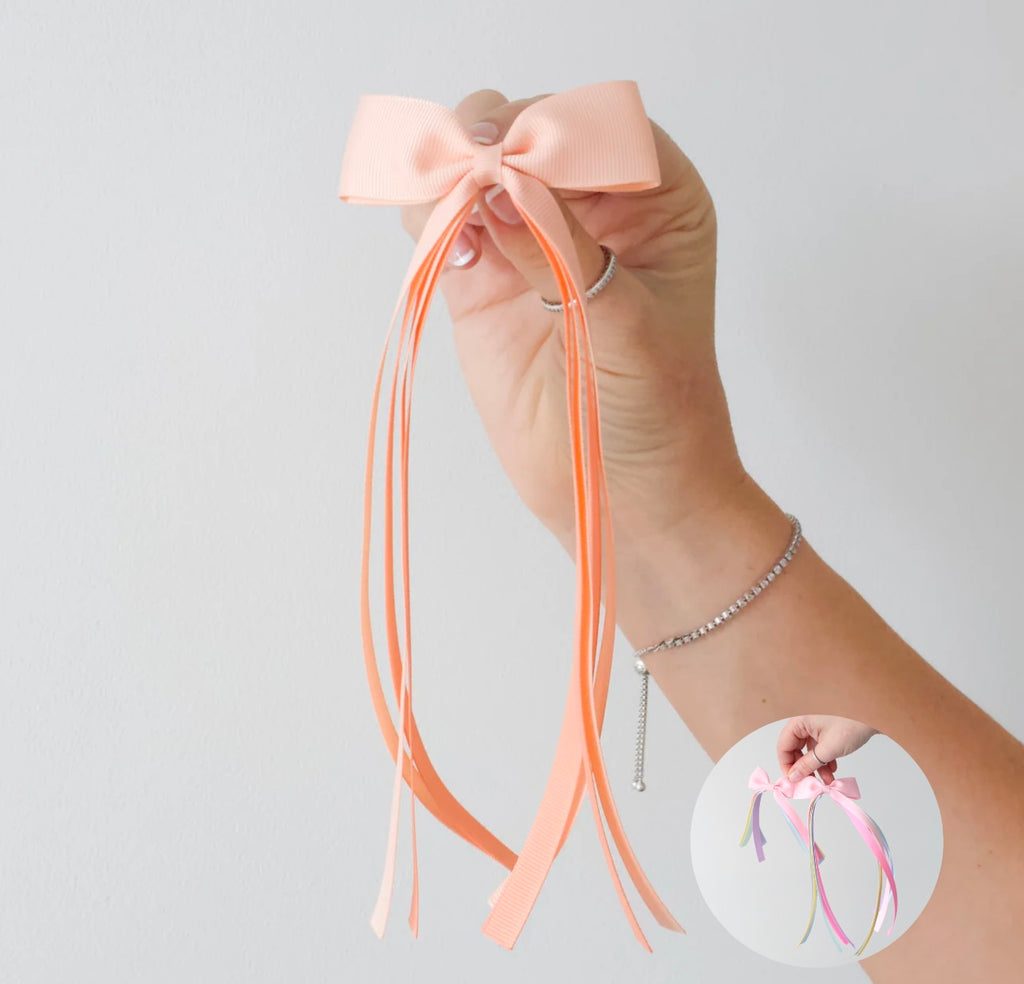 Peach tail pinch ribbon bow | 2 sizes | Clip or bobble