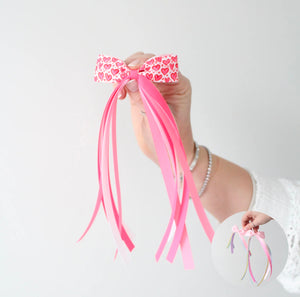 Pink hearts tail pinch ribbon bows - 2 sizes