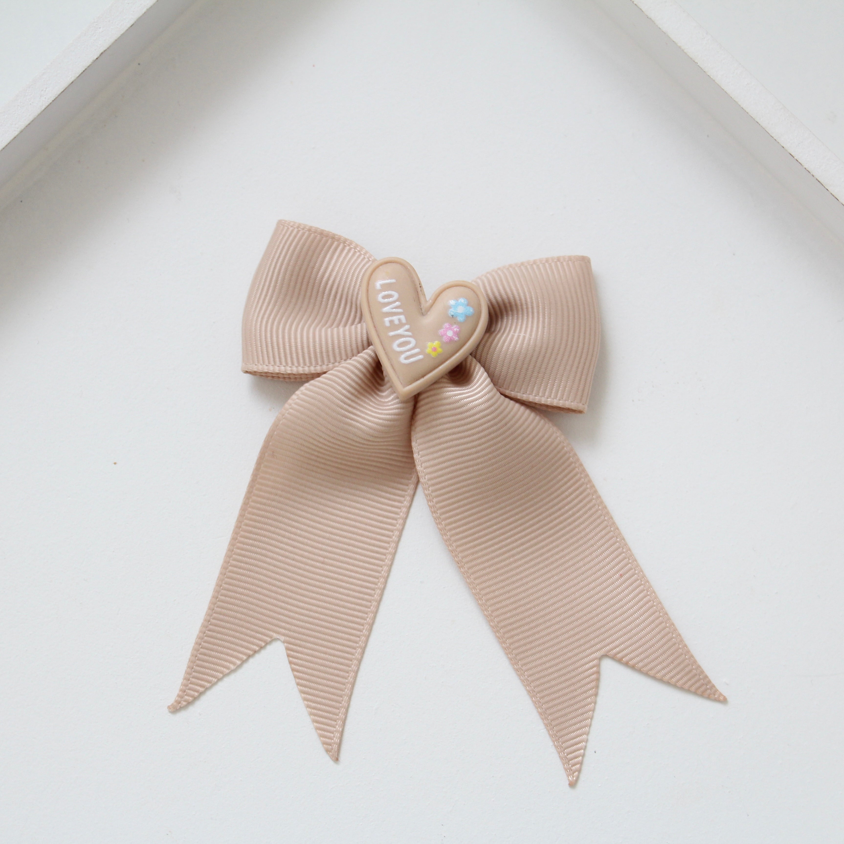 Love you heart tail ribbon bows | 2 colours | Clip or bobble