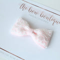 Ivory & pink lace pinch bow | Clip or headband | Occasion
