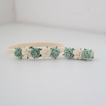 Load image into Gallery viewer, Delicate sage &amp; cream daisy flowers - Clip or headband