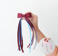 Burgundy & blue tail pinch ribbon bow | 2 sizes | Clip or bobble