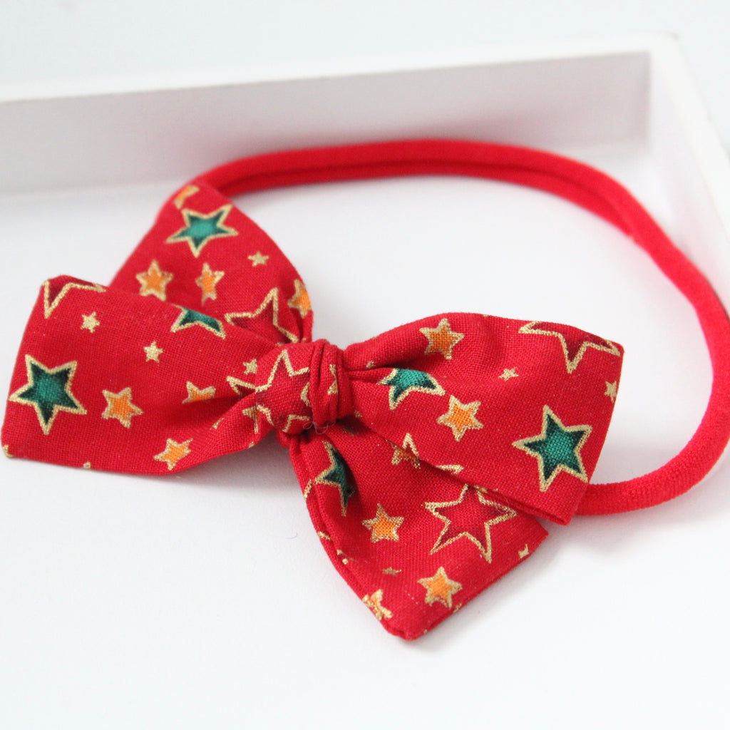 Red Christmas star mini sweetheart bow | Clip, headband or bobble