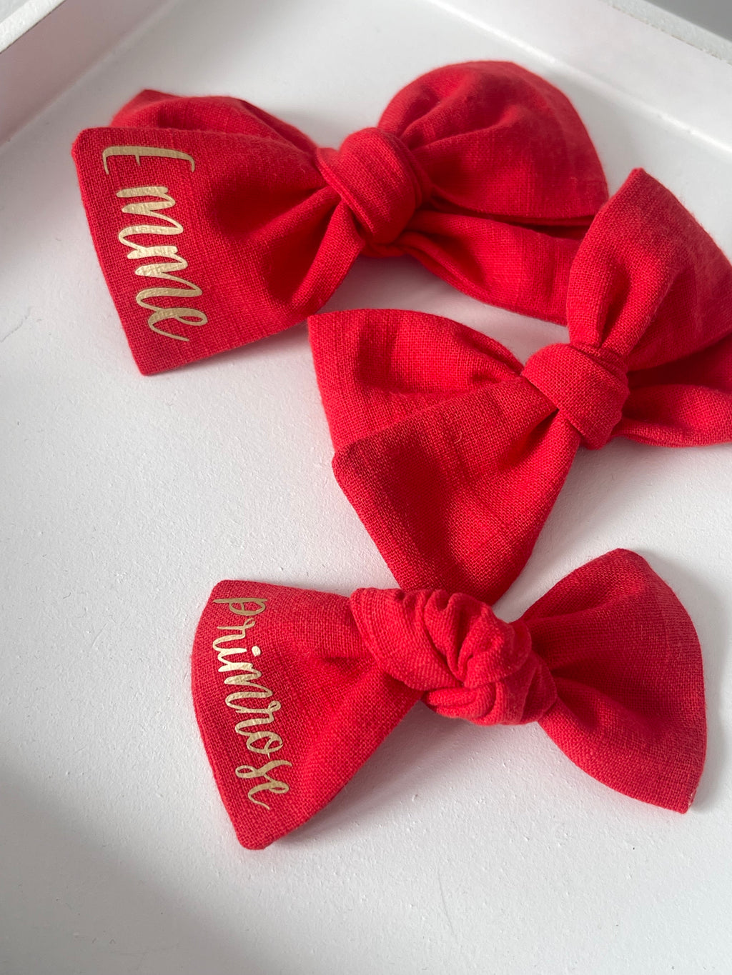Red bows | 3 Bow styles | Option to personalise | Clip, headband or bobble