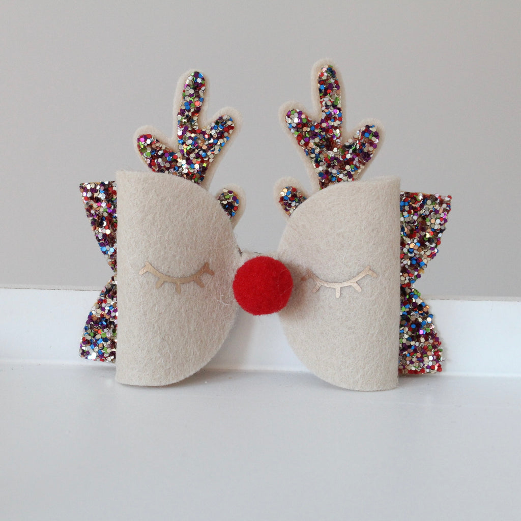 Traditional Christmas reindeer bows | Clip or headband