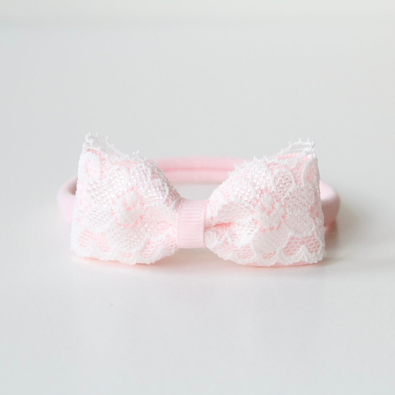 Ivory & pink lace pinch bow | Clip or headband | Occasion