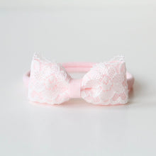 Load image into Gallery viewer, Ivory &amp; pink lace pinch bow | Clip or headband | Occasion