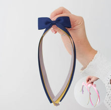 Load image into Gallery viewer, Navy, Gold &amp; grey tail pinch ribbon bows - 2 sizes