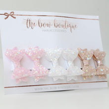 Load image into Gallery viewer, Mini baby set of pigtail glitter bows | clips or bobbles