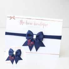Load image into Gallery viewer, Football England 2026 short tail pinch bow - Navy - option to personalise