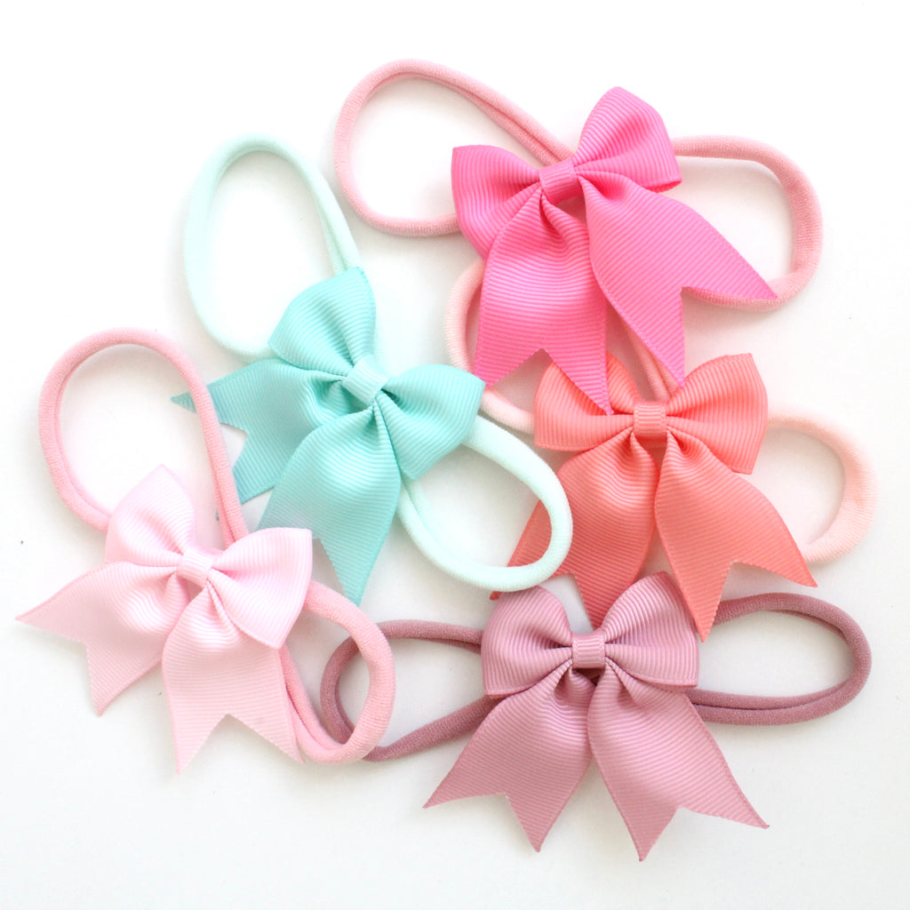 Short tail pinch ribbon bow headbands | 28 colours