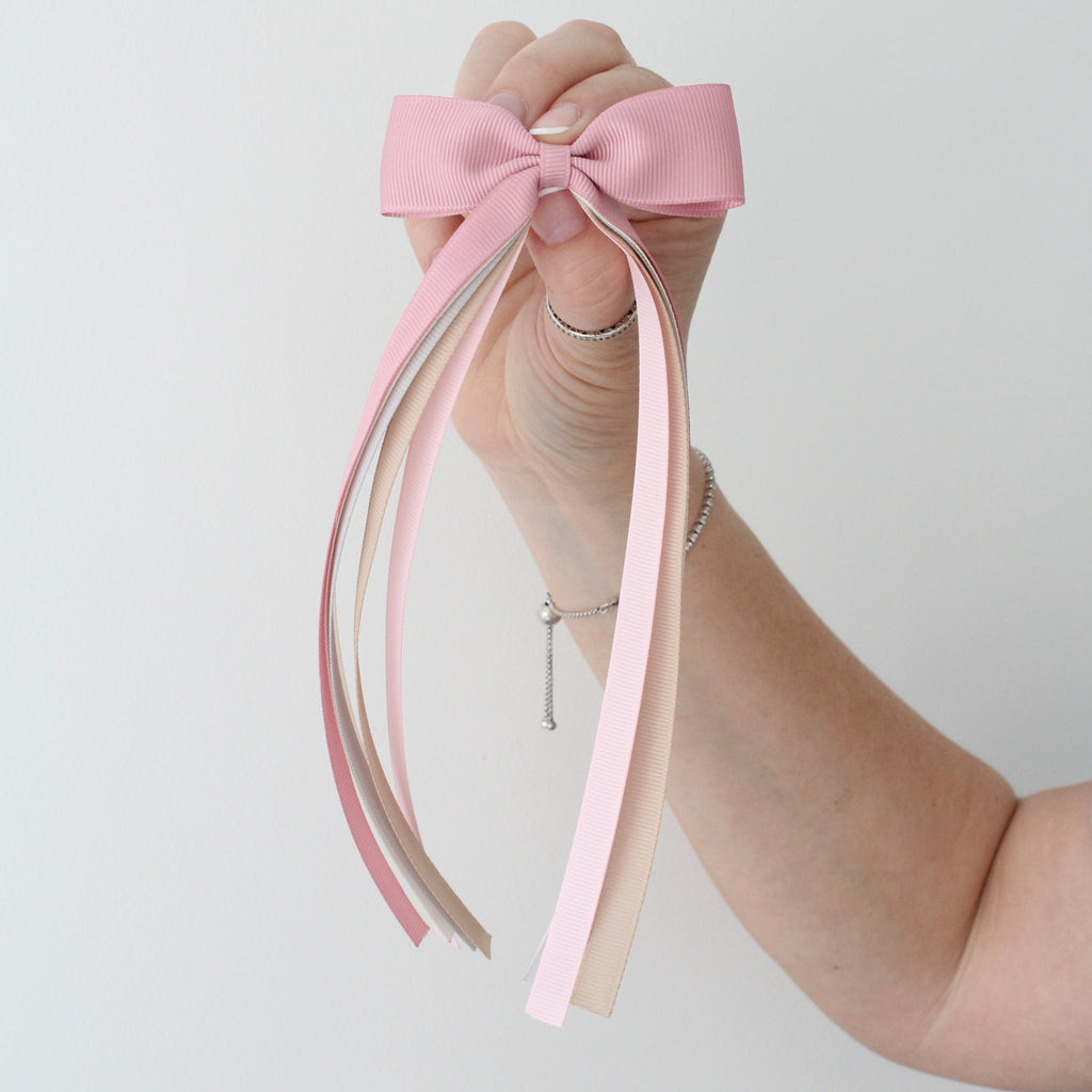 Neutral tail pinch ribbon bow | 2 sizes | Clip or bobble