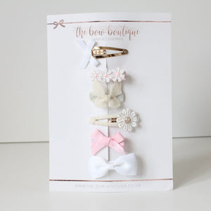 Soft pink, white & cream clip set