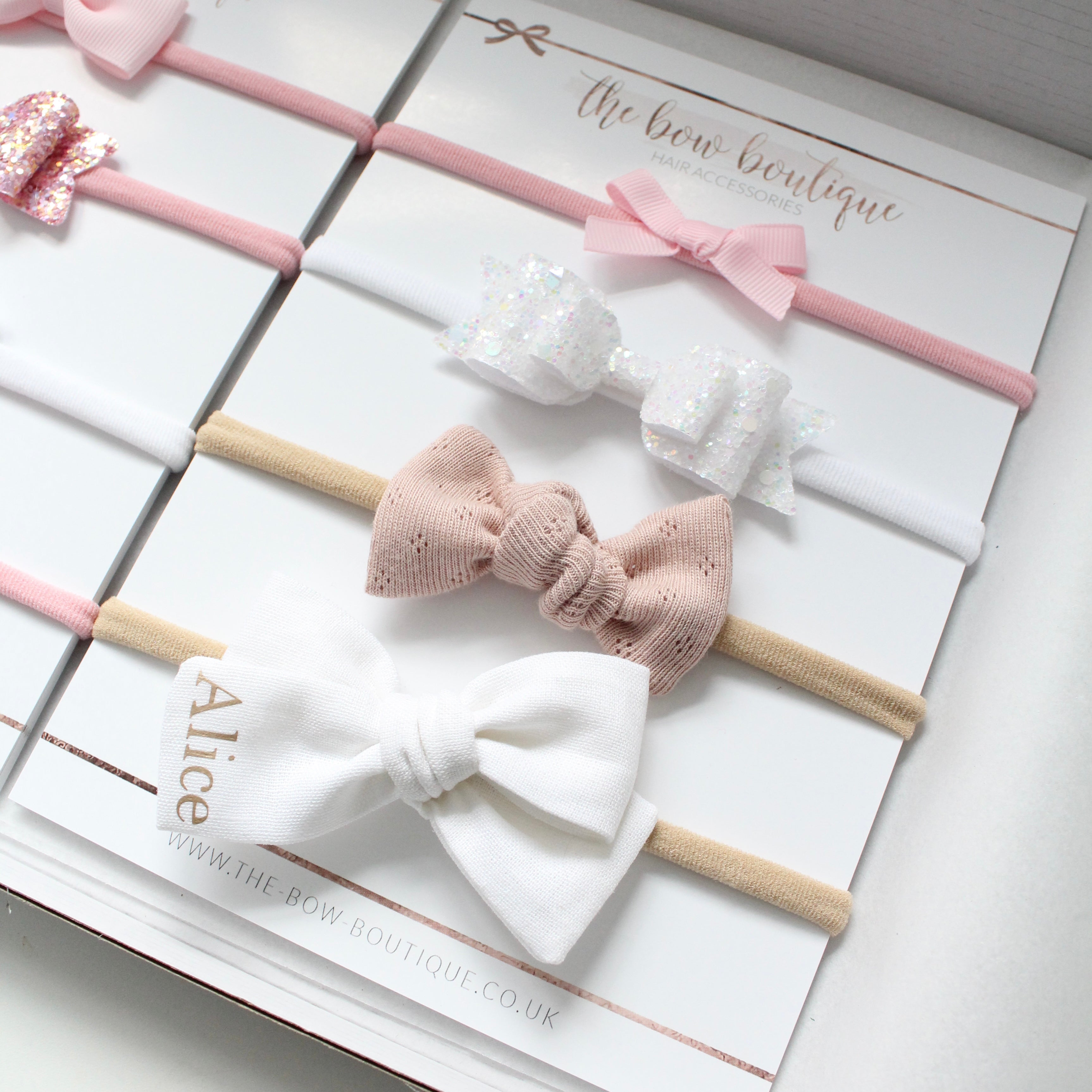 Soft pink new baby headband set