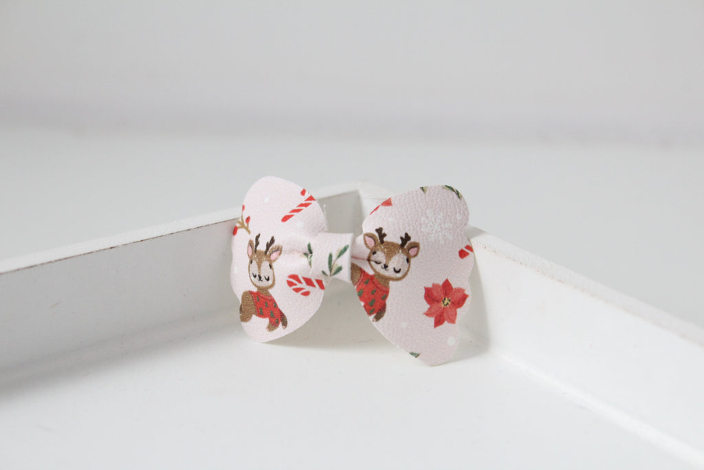 Jolly reindeer scalloped bow | Clip or headband