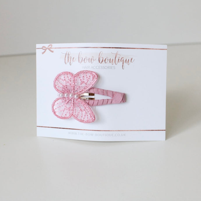 Delicate pink pearl butterfly snappy clip