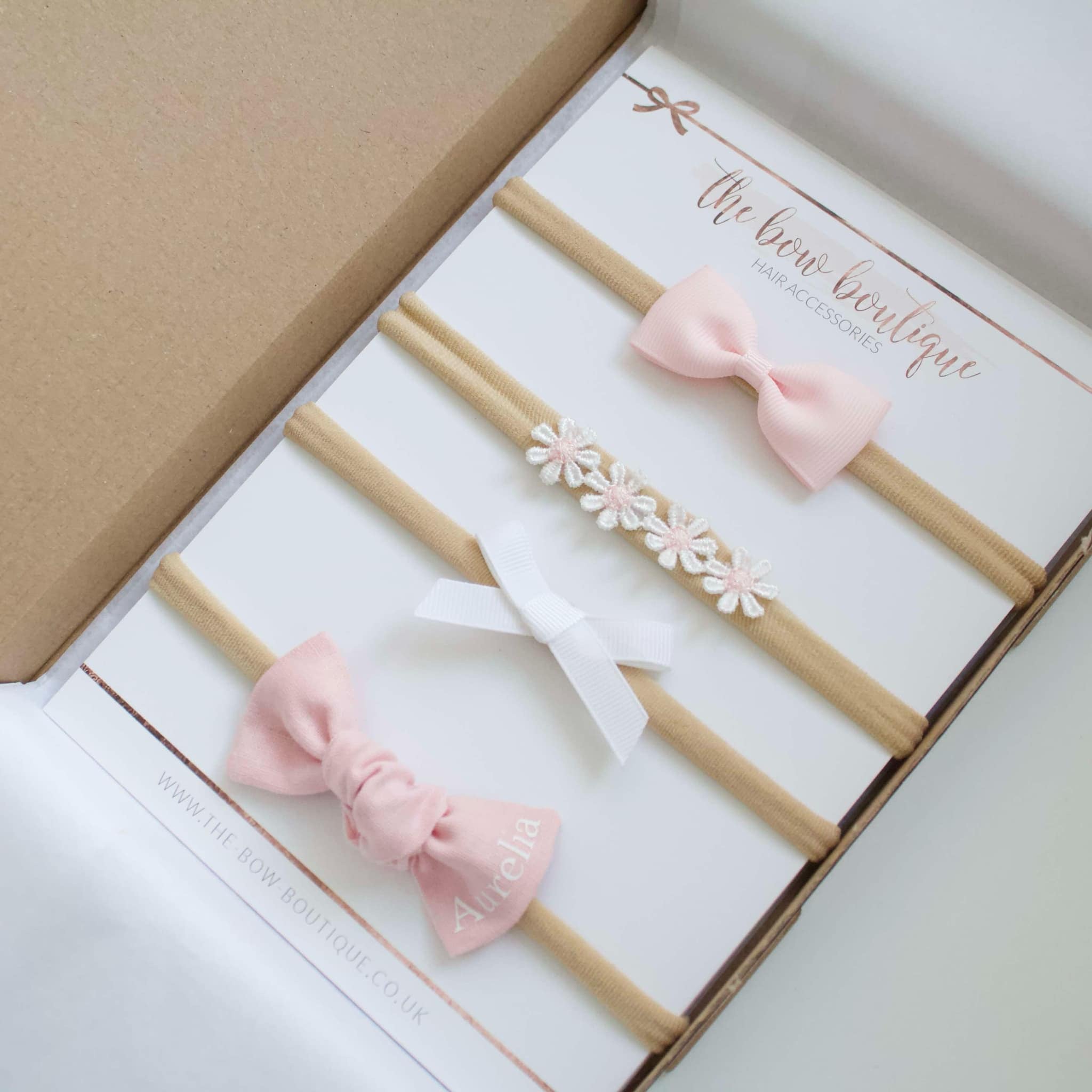 Pink & white headband set | Clip or headbands | Option to personalise