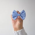 School double blue gingham pinch ribbon bow clip