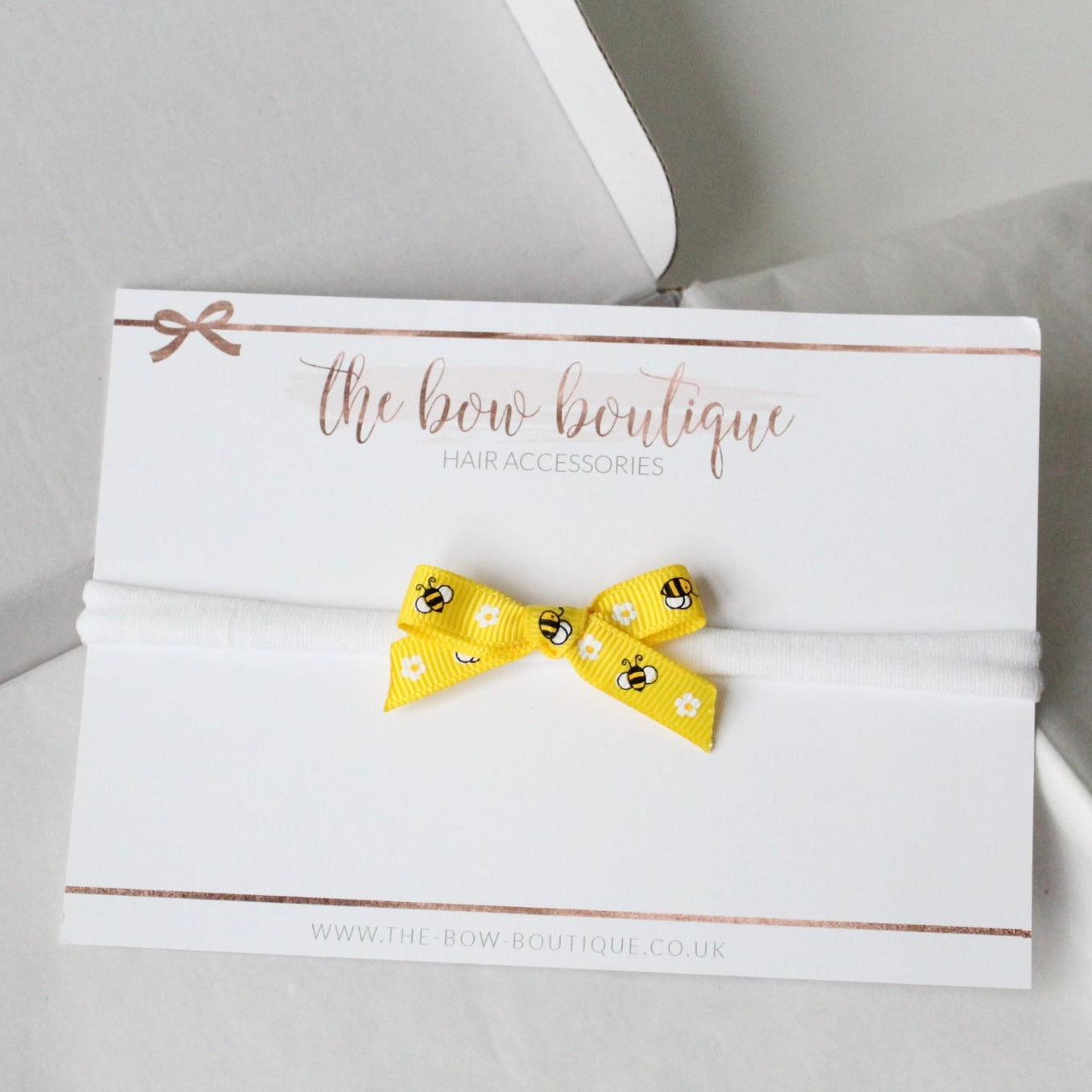 Bee hand tied ribbon bow headband