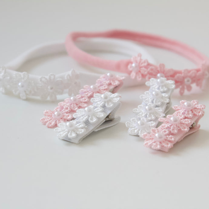 Delicate daisy & pearl  flowers - Clip or headband