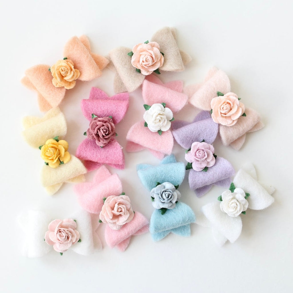 Petite felt flower bows | 11 colours | Clip or bobble