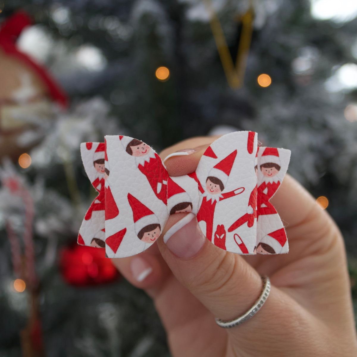 Red elf medium deluxe bow | Clip or headband