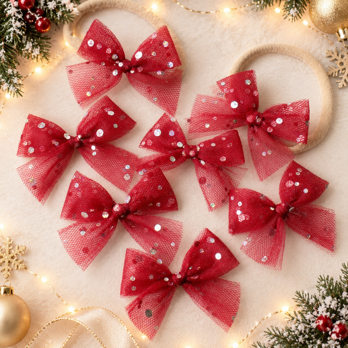 Christmas red tulle bow | Clip or headband