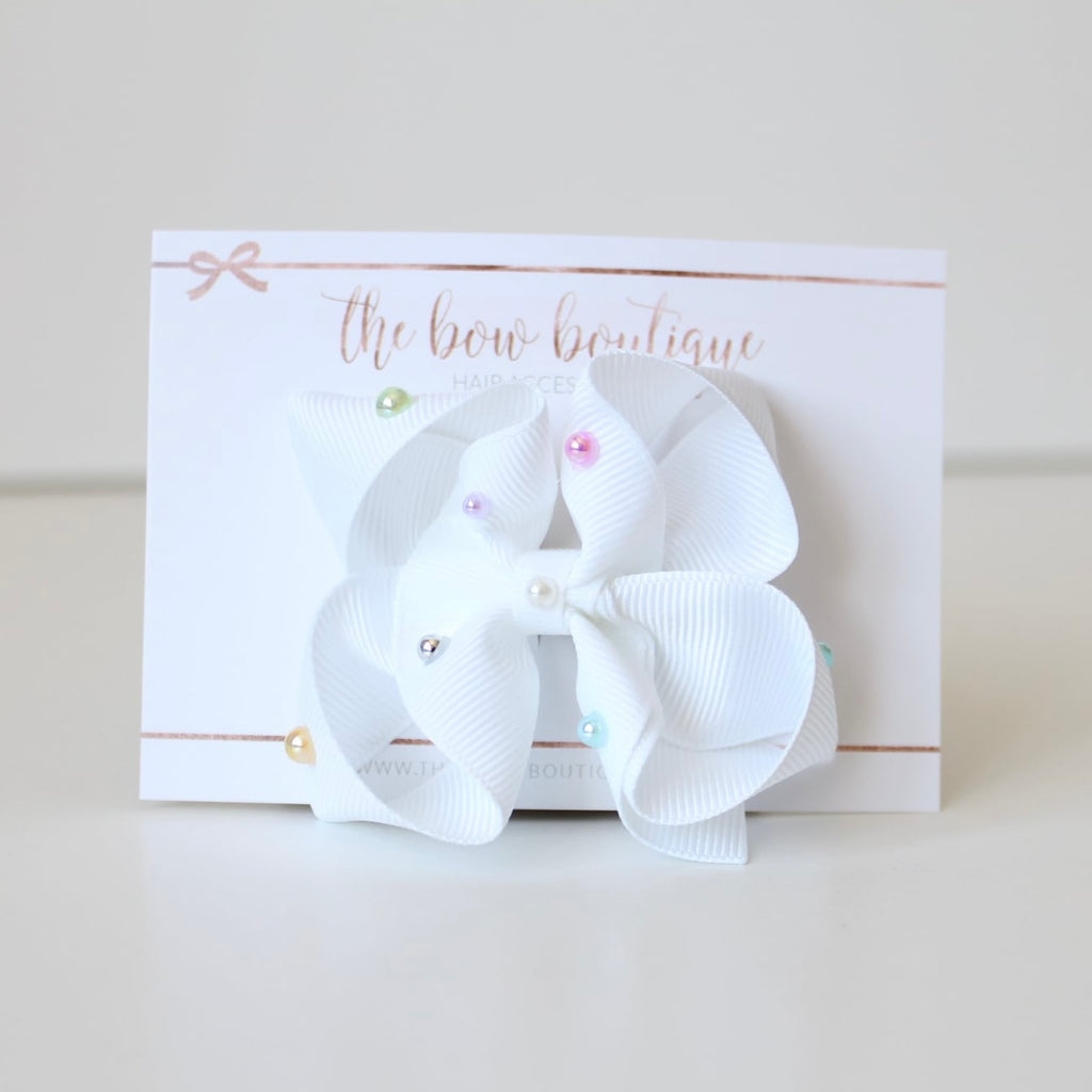 Colourfun pearl ribbon bows | 8 Colours | Clip, headband or bobble