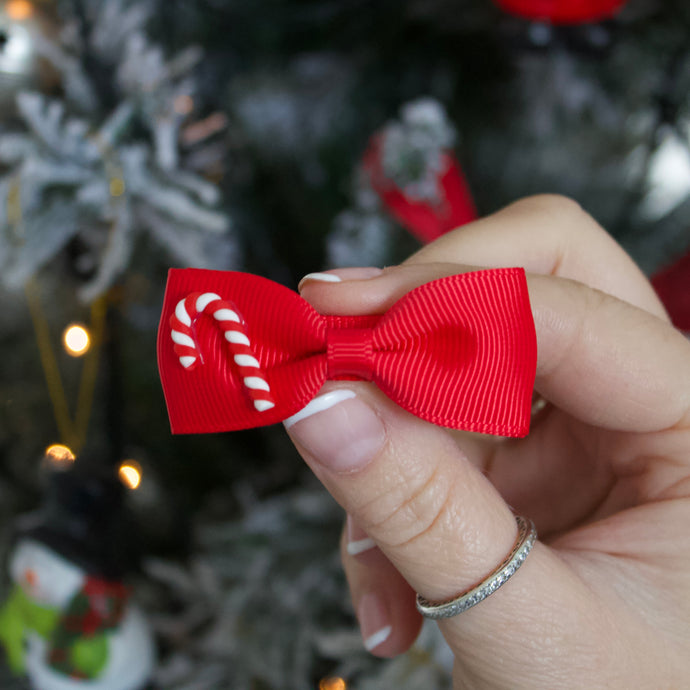 Red candy cane pinch bows - 2 sizes