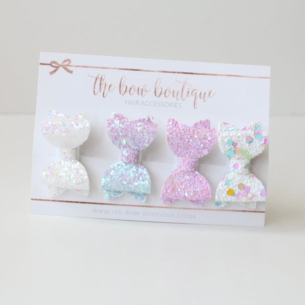 Petite deluxe set of 4 bows l clips or bobbles