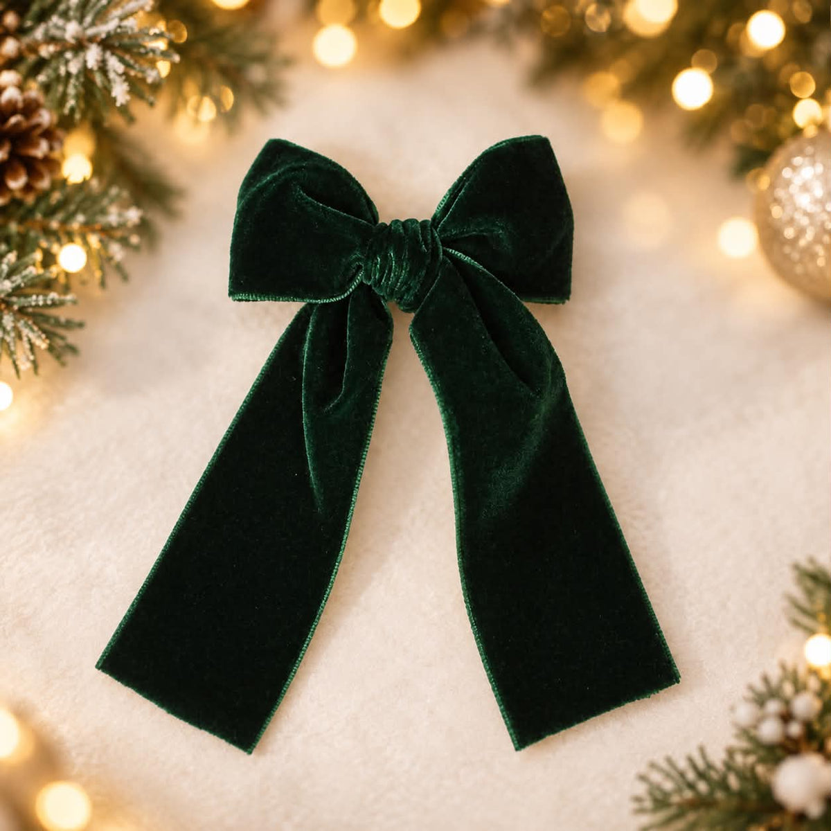 Large green velvet bow