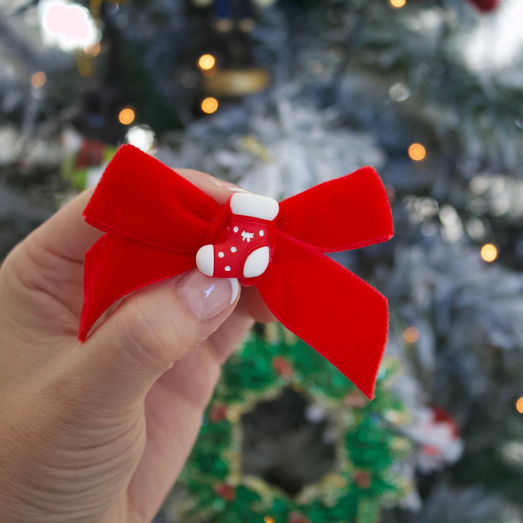 Velvet stocking bow | Clip or headband
