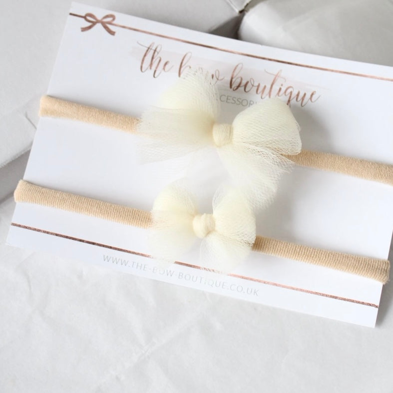 Cream tulle bow | 2 sizes | Clip or headband