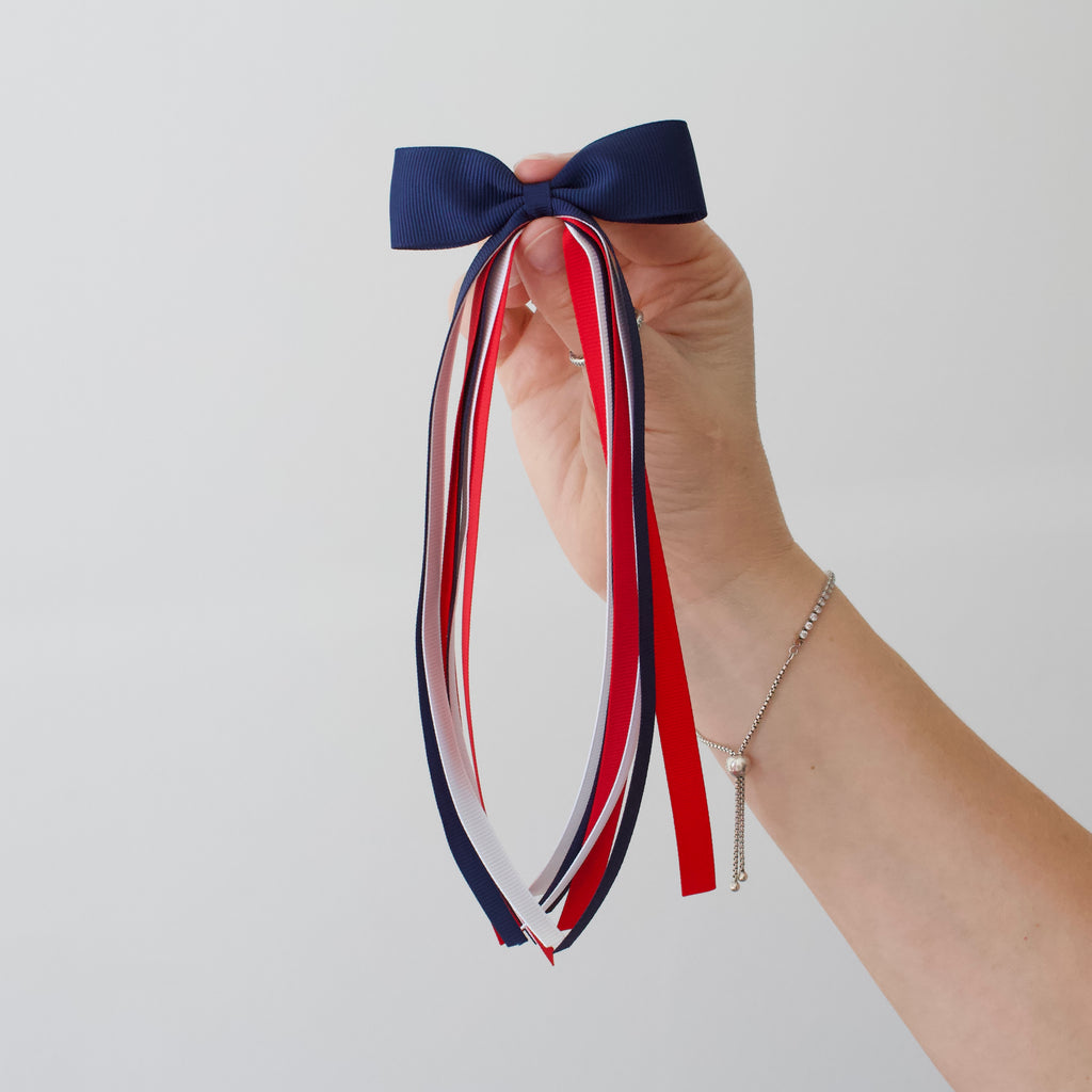 Red, white & blue tail pinch ribbon bow | 2 sizes | Clip or bobble