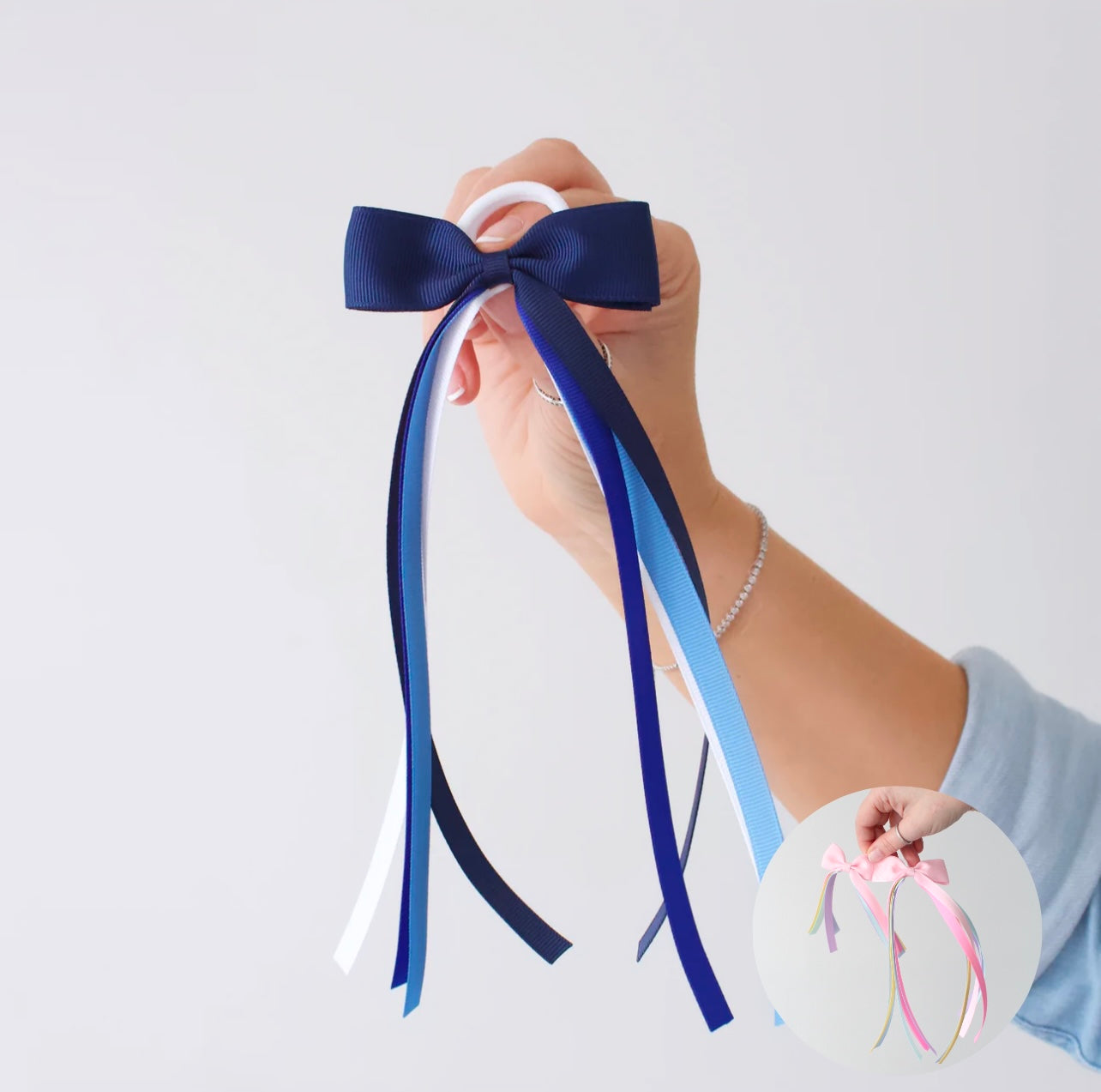 Blue tail pinch ribbon bow | 2 sizes | Clip or bobble