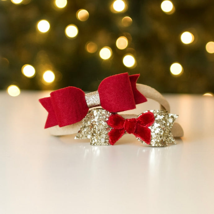 Christmas red & gold set - Clip or headband