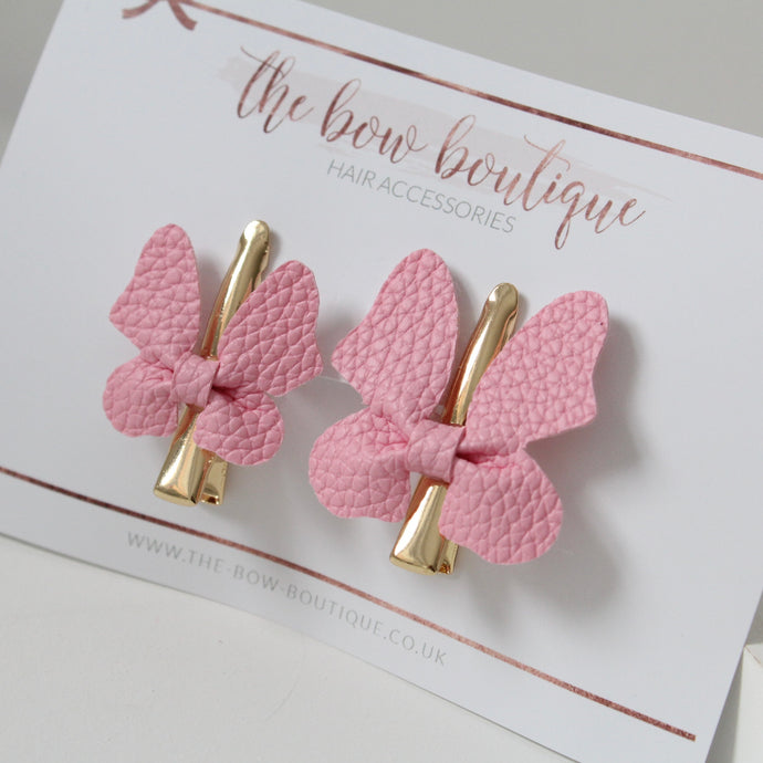 Pink leather look butterfly