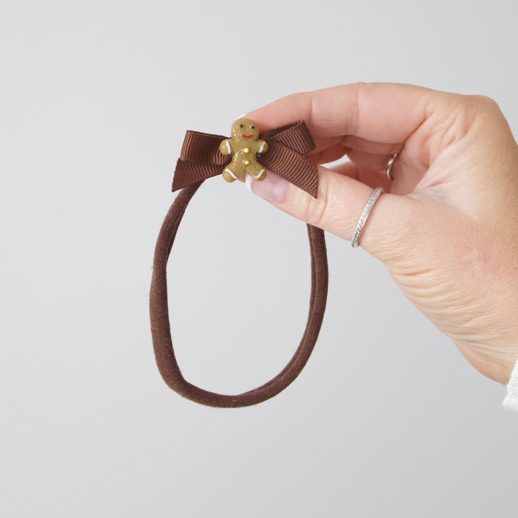 Brown ribbon gingerbread man bow | Clip or headband