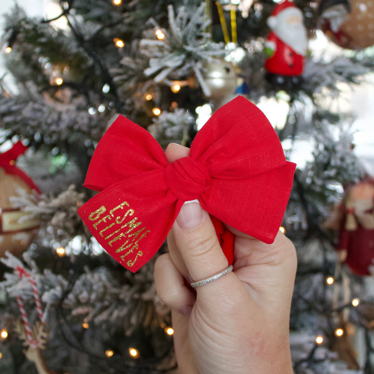 Christmas believe glitter bow | Clip, headband or bobble