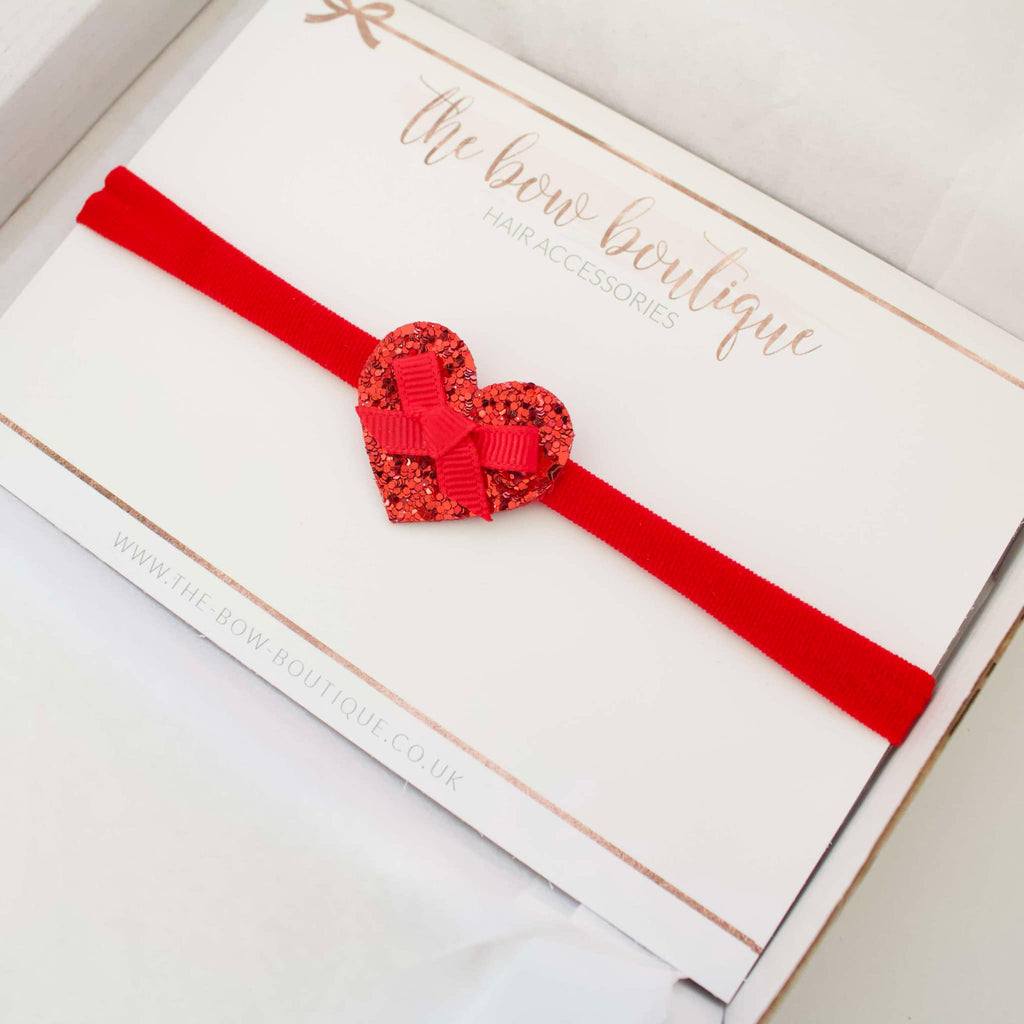 Red glitter heart bow | Clip or headband | Valentines