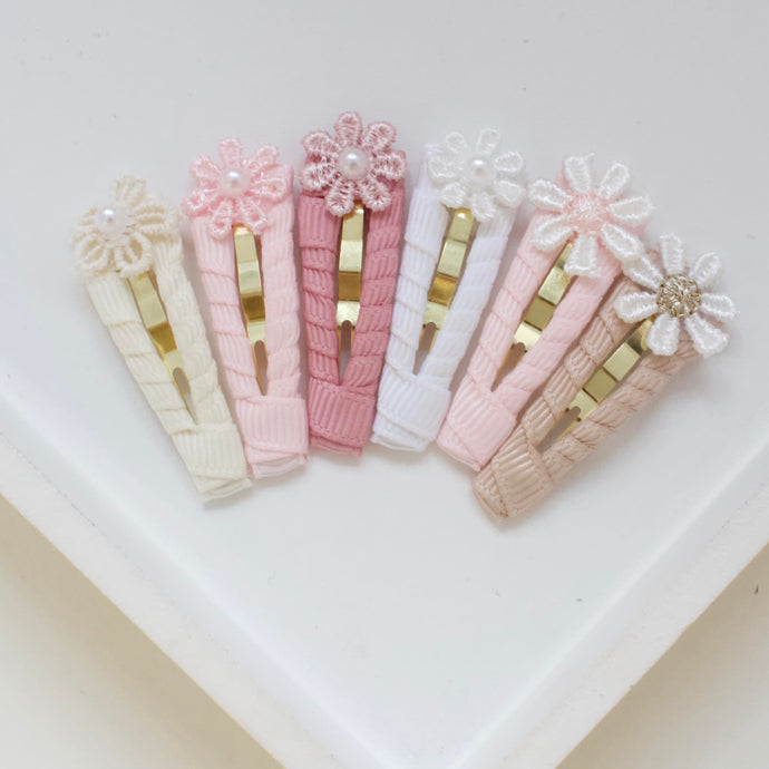 My first delicate flower snappy clips - 6 colours
