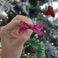 Pink hand tied glitter bow | Clip or headband
