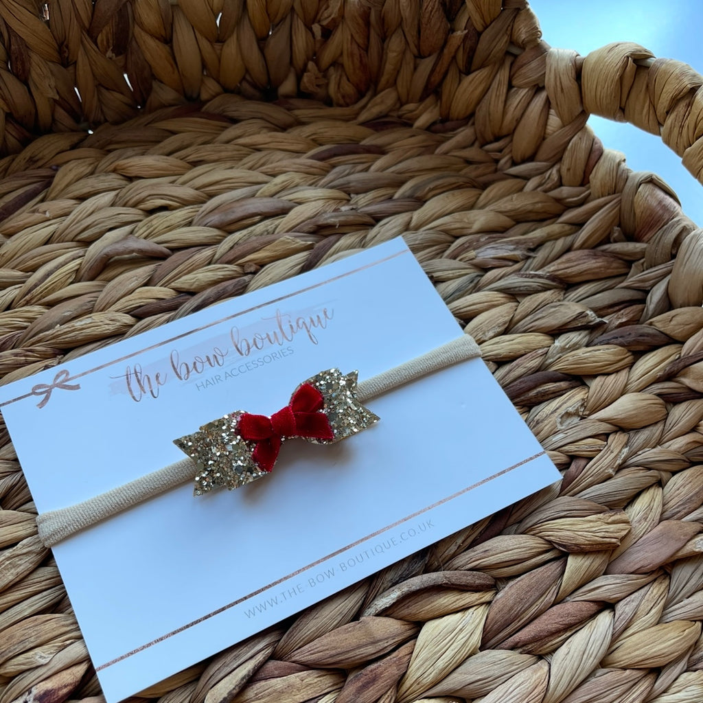 Christmas glitter small bow | Clip or headband