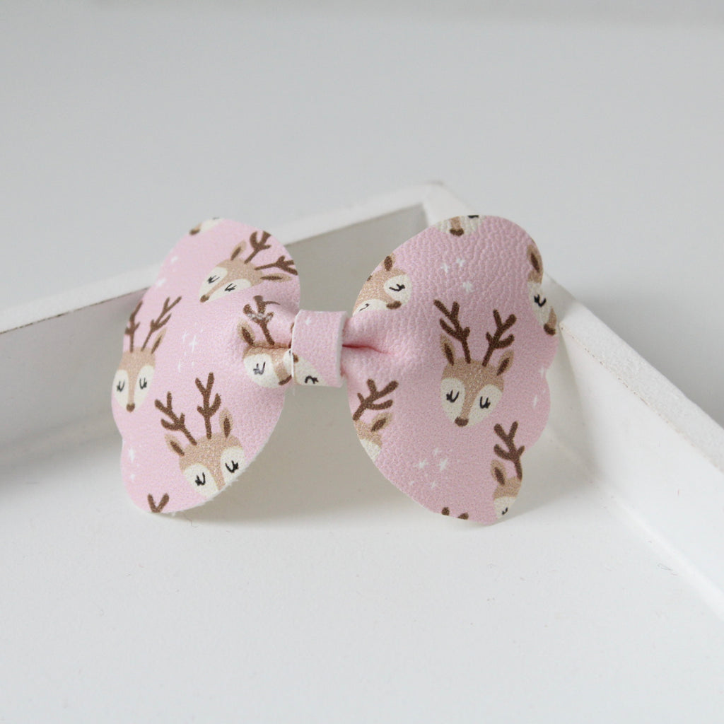 Pinkmas reindeer scalloped bow | Clip or headband