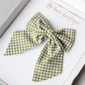 Olive gingham Signature Bow | Clip or bobble