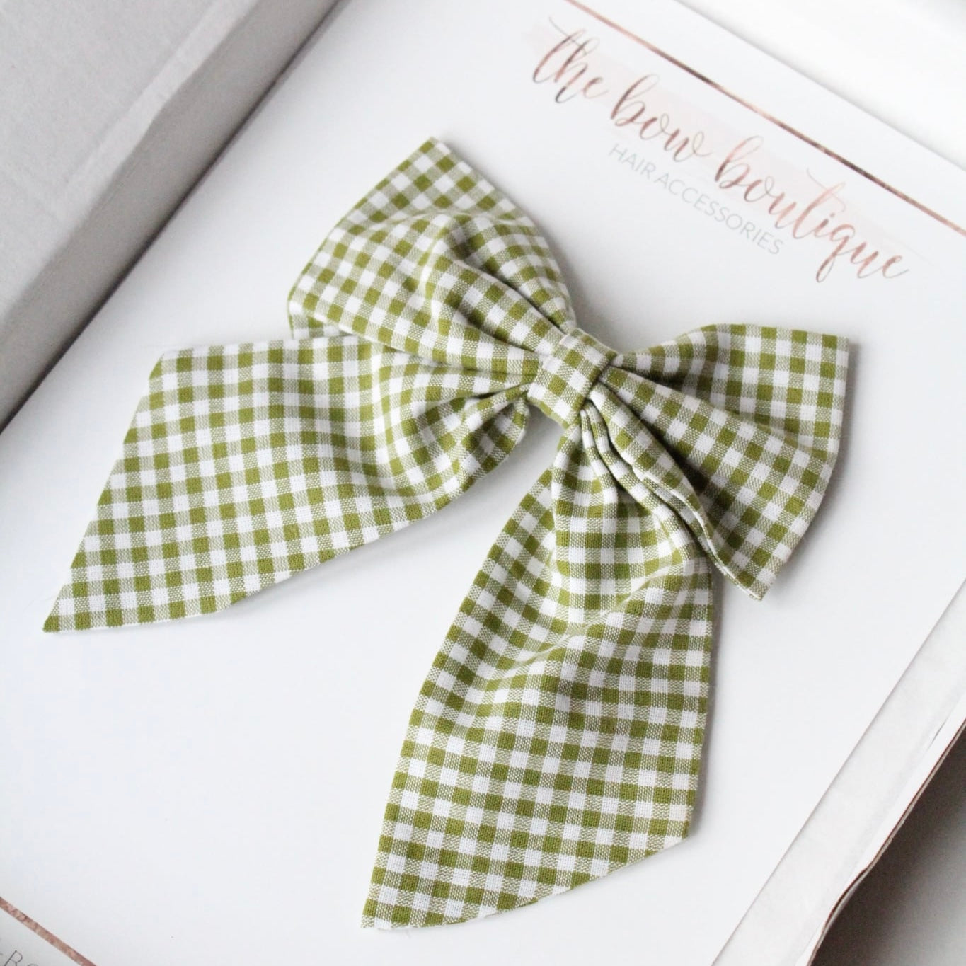 Olive gingham Signature Bow