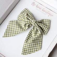 Load image into Gallery viewer, Olive gingham Signature Bow